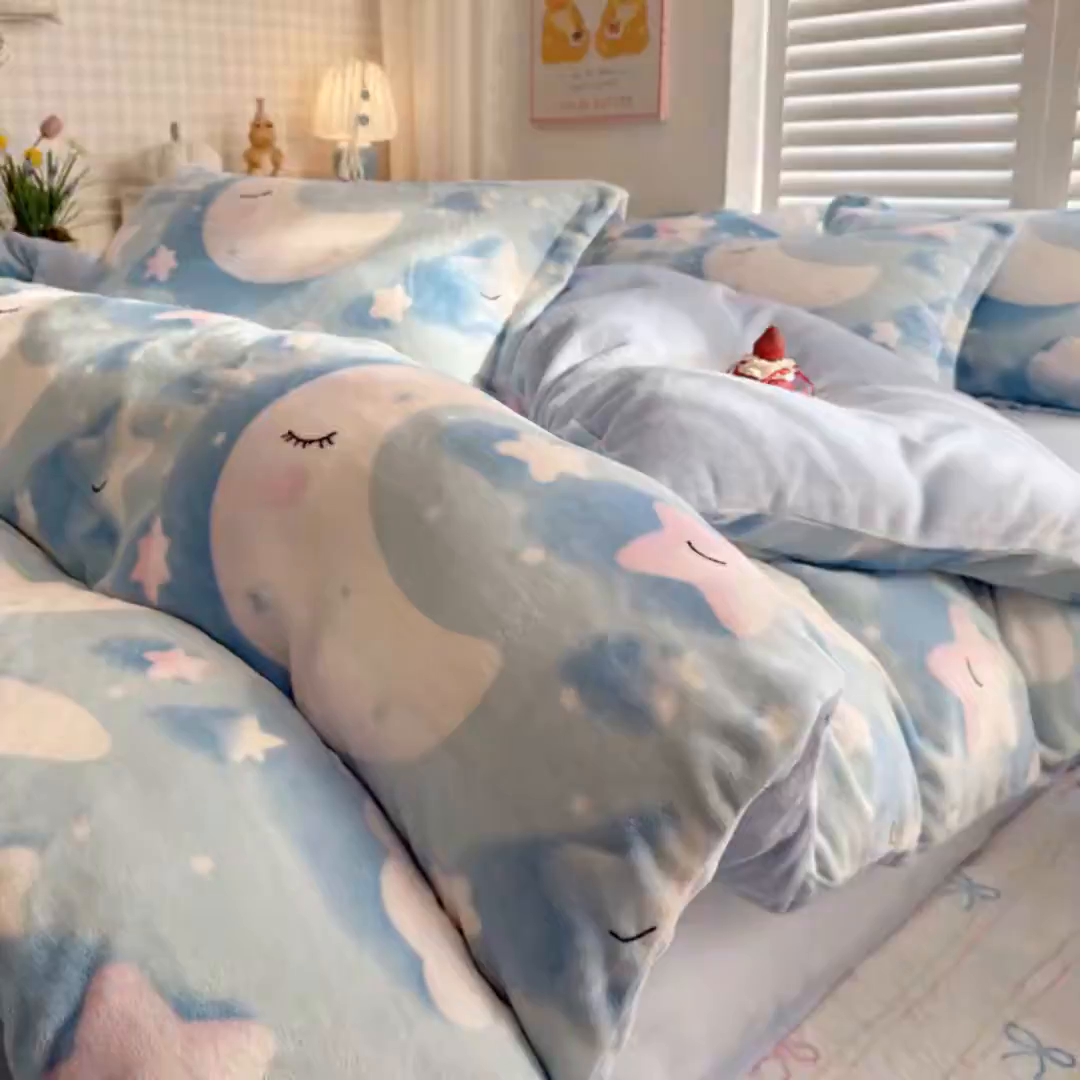 91家纺网 家纺一手货源 找家纺 名兮家居 2025秋冬新款加厚高克重牛奶绒单被套 星月传奇