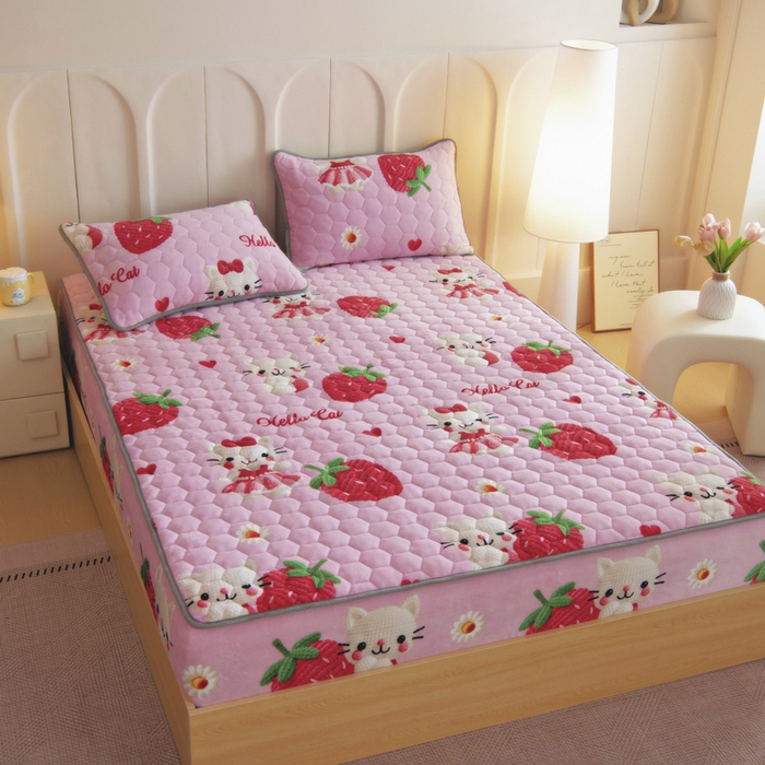 91家纺网 家纺一手货源 找家纺 情煊家纺 2025新款保暖牛奶绒夹棉床笠-床笠款 童真