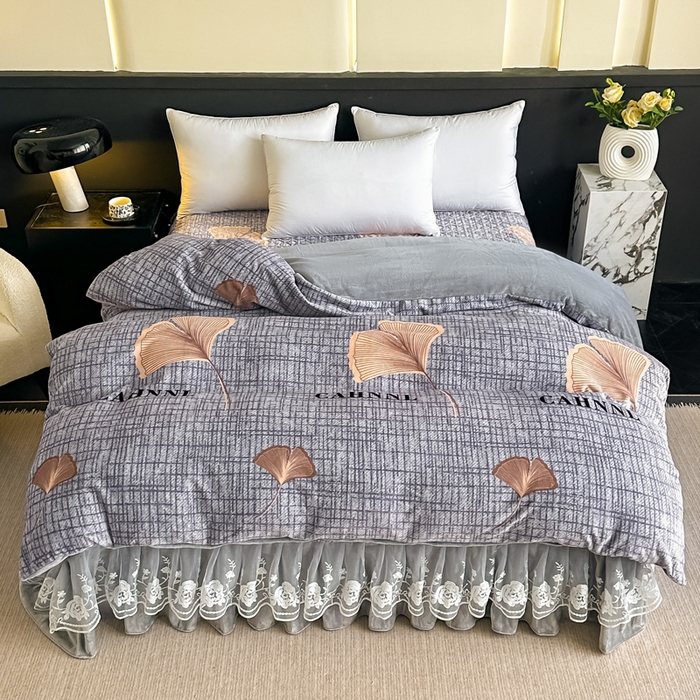 91家纺网 家纺一手货源 找家纺 首选家纺 2025新款直播热款双层蕾丝花边牛奶绒印花床盖四件套床盖单件三件套 梦想起航