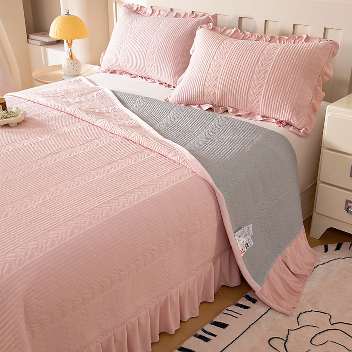 情煊家纺 2025新款纯色轻奢风亲肤床盖系列 淡粉