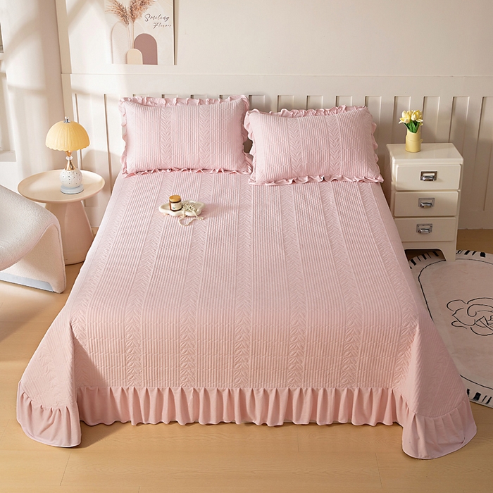 91家纺网 家纺一手货源 找家纺 情煊家纺 2025新款纯色轻奢风亲肤床盖系列 淡粉