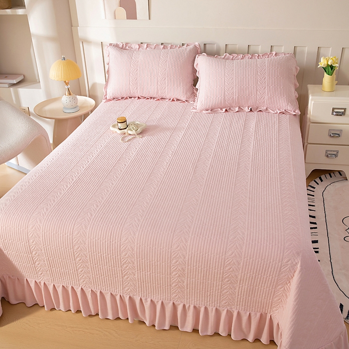 91家纺网 家纺一手货源 找家纺 情煊家纺 2025新款纯色轻奢风亲肤床盖系列 淡粉