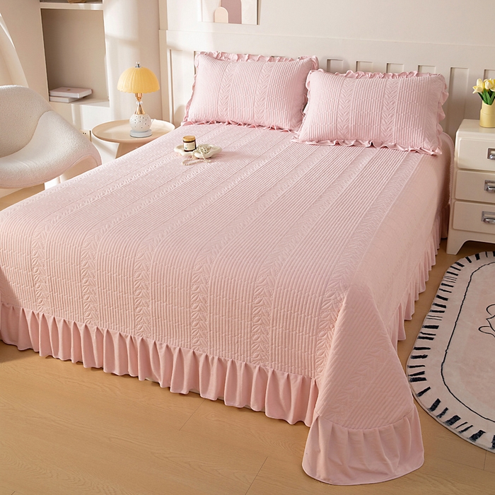 91家纺网 家纺一手货源 找家纺 情煊家纺 2025新款纯色轻奢风亲肤床盖系列 淡粉