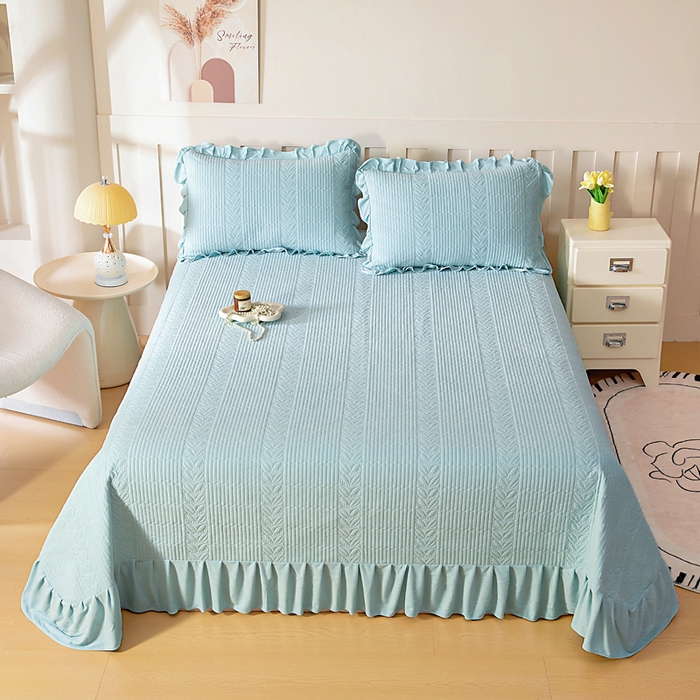 91家纺网 家纺一手货源 找家纺 情煊家纺 2025新款纯色轻奢风亲肤床盖系列 豆绿