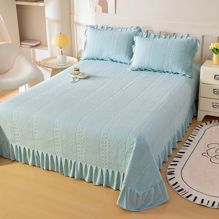 91家纺网 家纺一手货源 找家纺 情煊家纺 2025新款纯色轻奢风亲肤床盖系列 豆绿