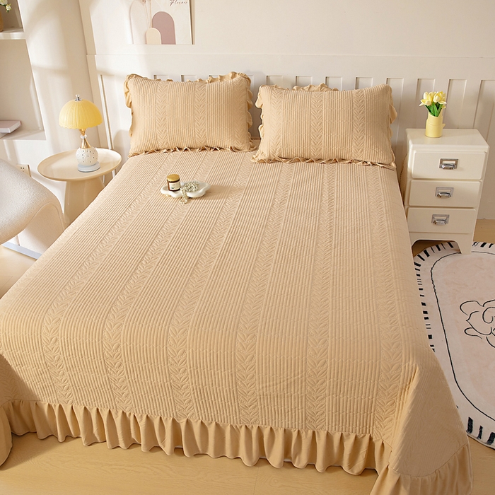 91家纺网 家纺一手货源 找家纺 情煊家纺 2025新款纯色轻奢风亲肤床盖系列 卡其