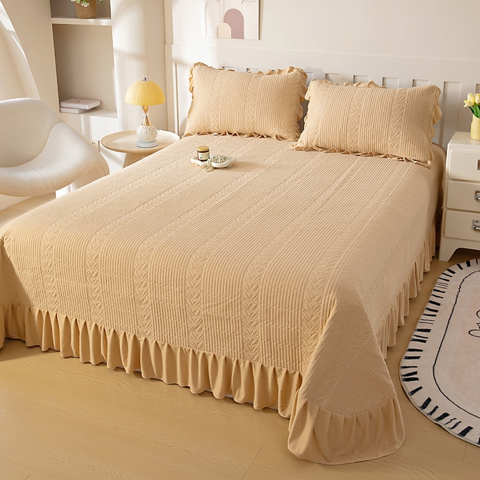 91家纺网 家纺一手货源 找家纺 情煊家纺 2025新款纯色轻奢风亲肤床盖系列 卡其