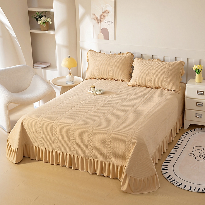 91家纺网 家纺一手货源 找家纺 情煊家纺 2025新款纯色轻奢风亲肤床盖系列 卡其