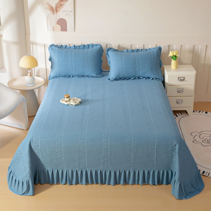 91家纺网 家纺一手货源 找家纺 情煊家纺 2025新款纯色轻奢风亲肤床盖系列 天蓝