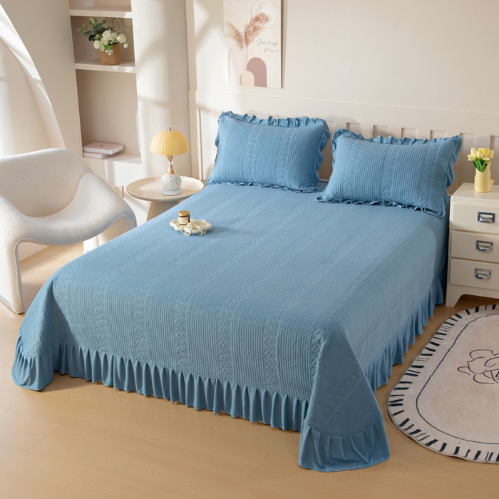 91家纺网 家纺一手货源 找家纺 情煊家纺 2025新款纯色轻奢风亲肤床盖系列 天蓝