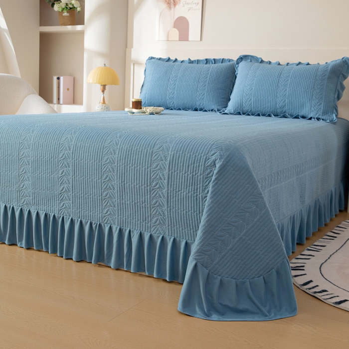 91家纺网 家纺一手货源 找家纺 情煊家纺 2025新款纯色轻奢风亲肤床盖系列 天蓝