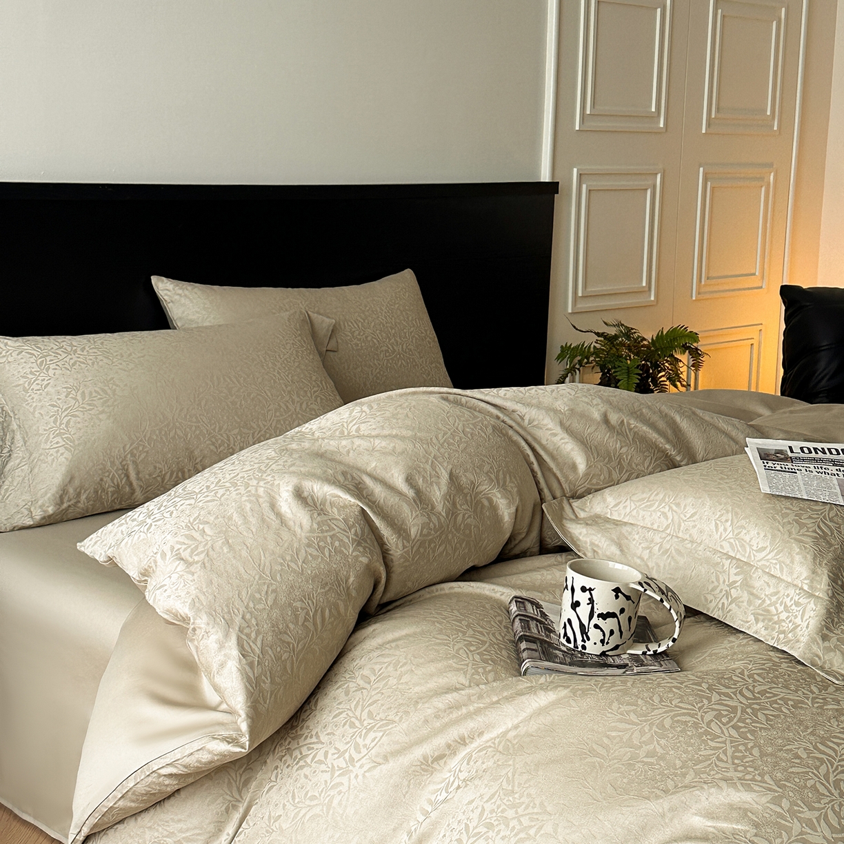 91家纺网 家纺一手货源 找家纺 舒慕家纺 2025新款100支长绒棉浮雕提花四件套 古奈