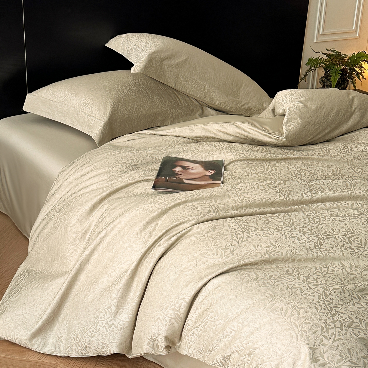 91家纺网 家纺一手货源 找家纺 舒慕家纺 2025新款100支长绒棉浮雕提花四件套 古奈