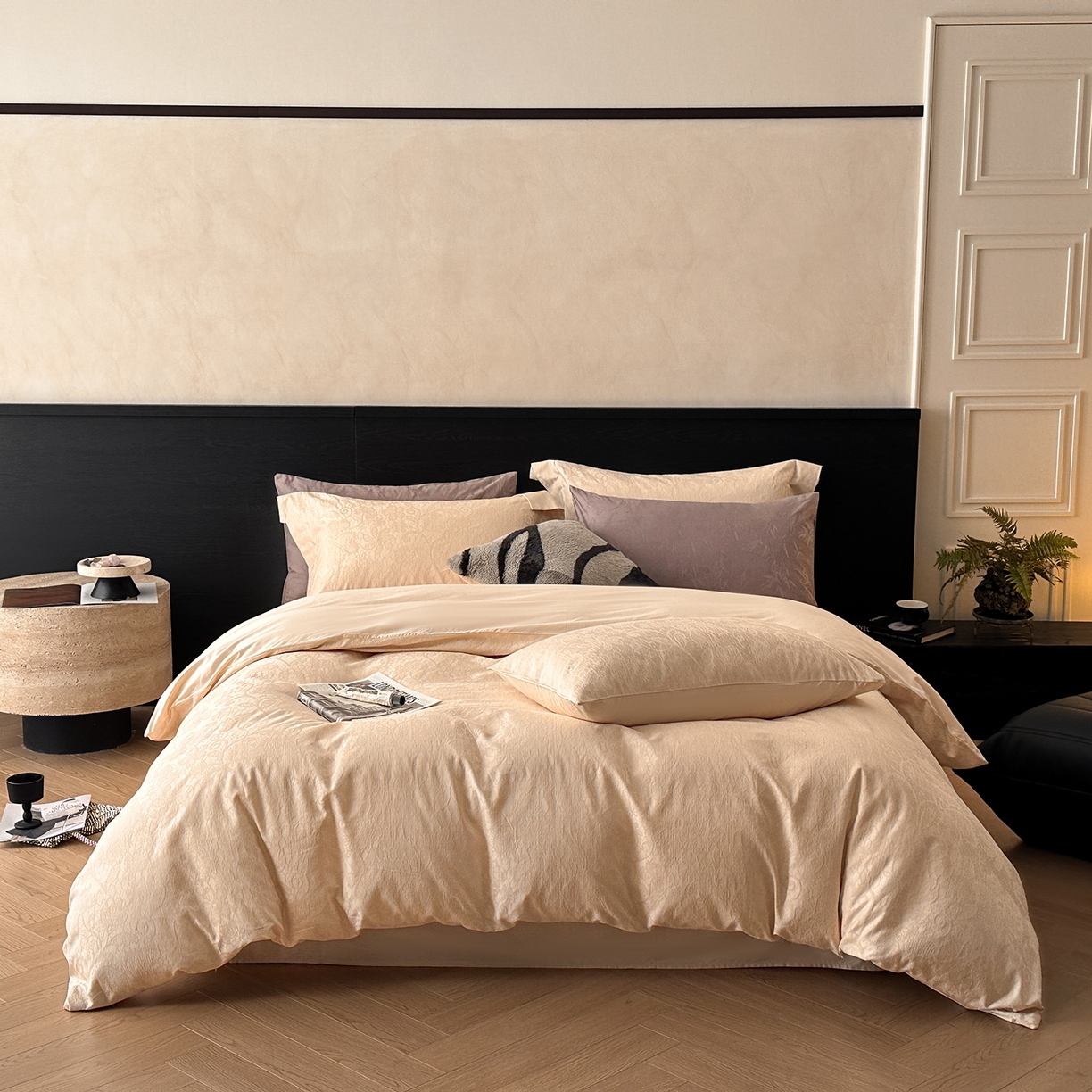 91家纺网 家纺一手货源 找家纺 舒慕家纺 2025新款100支长绒棉浮雕提花四件套 花涧