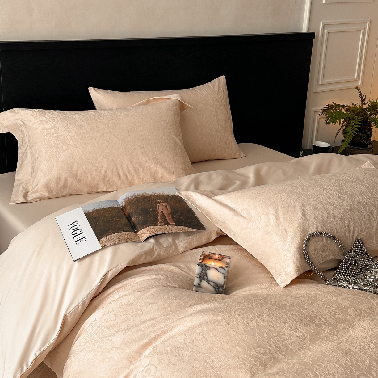 91家纺网 家纺一手货源 找家纺 舒慕家纺 2025新款100支长绒棉浮雕提花四件套 花涧