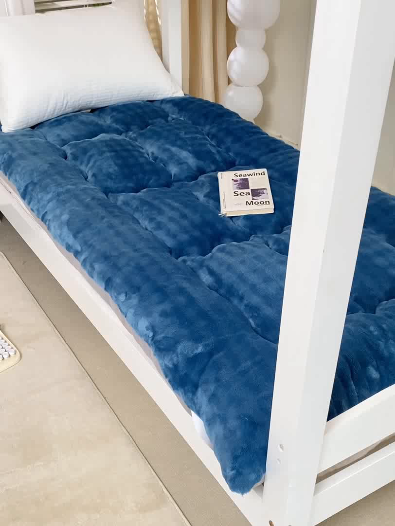 91家纺网 家纺一手货源 找家纺 枋梢家纺 2025新款高克重牛奶兔毛绒学生床垫 月光蓝