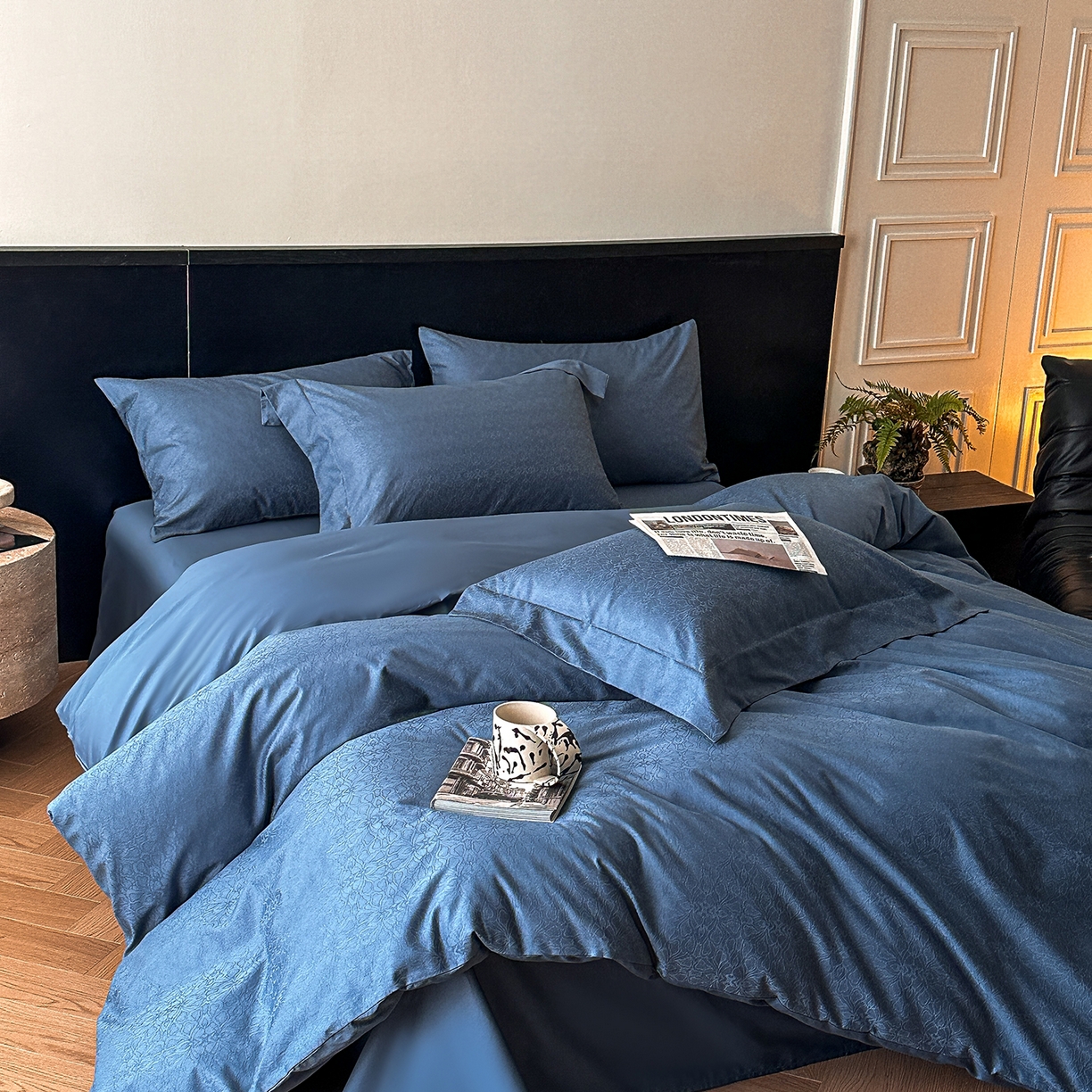 91家纺网 家纺一手货源 找家纺 舒慕家纺 2025新款100支长绒棉浮雕提花四件套 荟锦