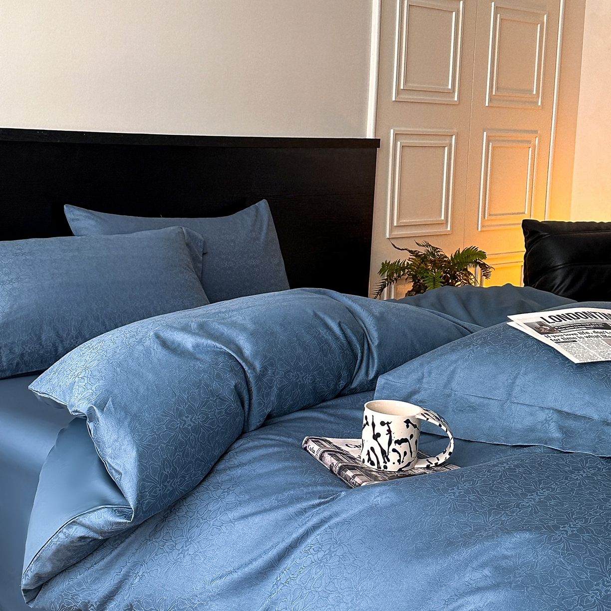 91家纺网 家纺一手货源 找家纺 舒慕家纺 2025新款100支长绒棉浮雕提花四件套 荟锦