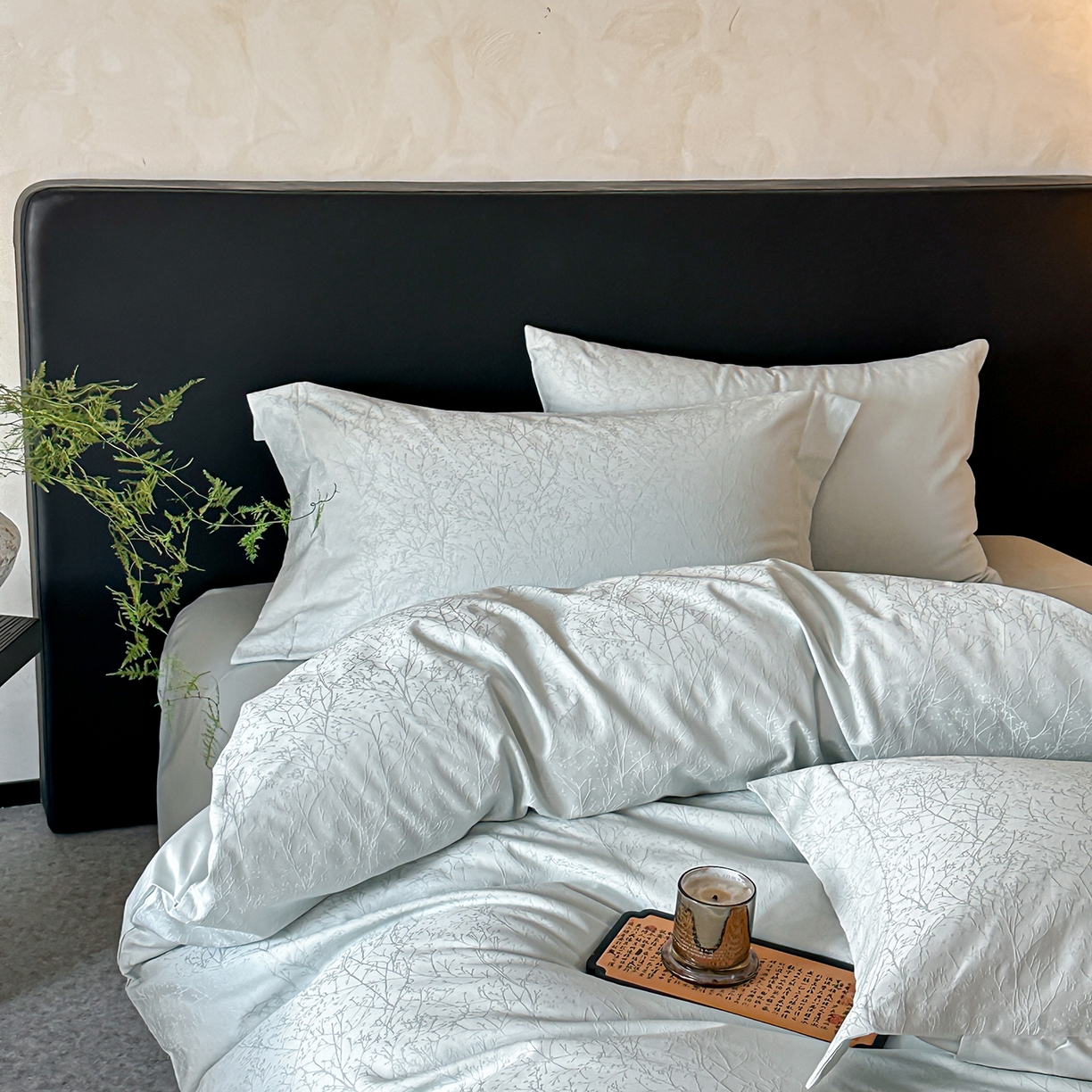 91家纺网 家纺一手货源 找家纺 舒慕家纺 2025新款100支长绒棉浮雕提花四件套 俪枝