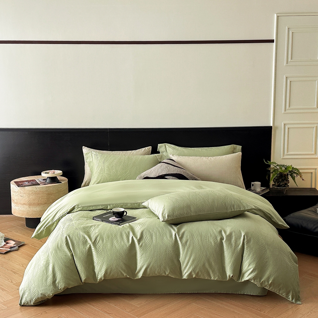 91家纺网 家纺一手货源 找家纺 舒慕家纺 2025新款100支长绒棉浮雕提花四件套 曼蔓