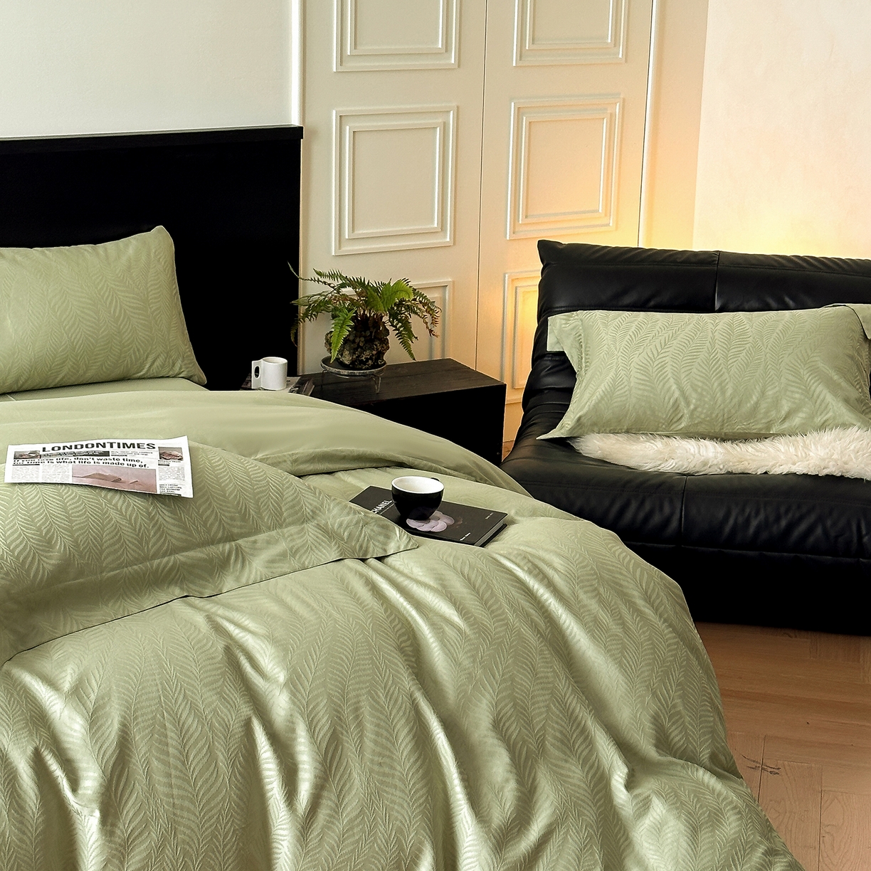 91家纺网 家纺一手货源 找家纺 舒慕家纺 2025新款100支长绒棉浮雕提花四件套 曼蔓