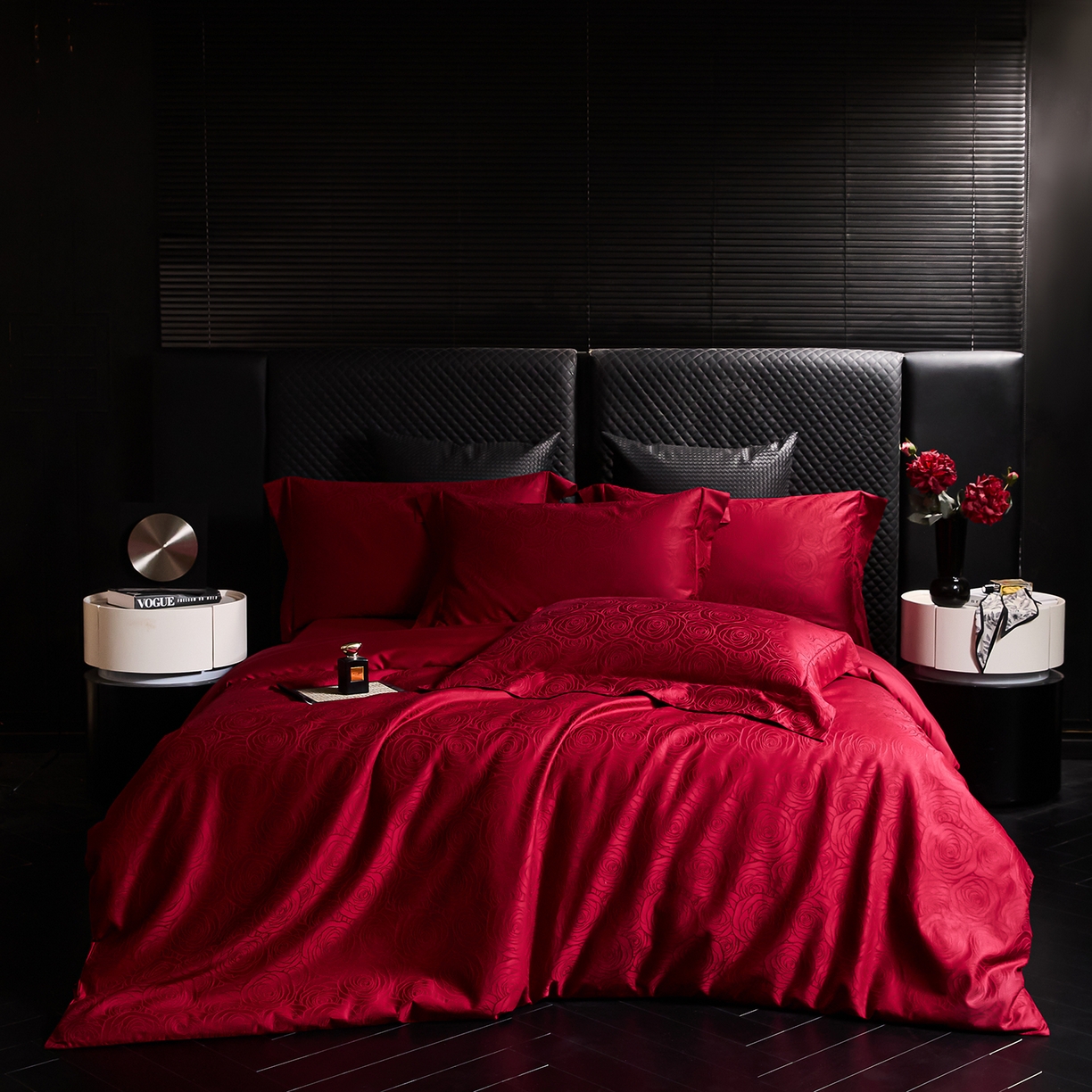 91家纺网 家纺一手货源 找家纺 舒慕家纺 2025新款100支长绒棉浮雕提花四件套 玫瑰