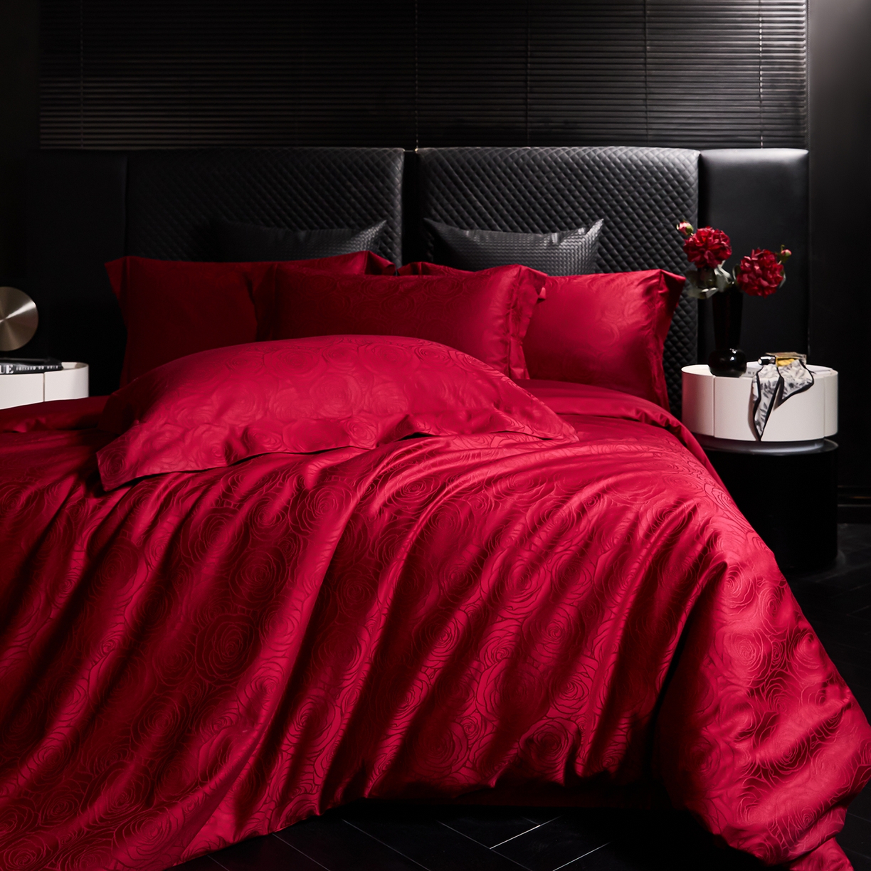 91家纺网 家纺一手货源 找家纺 舒慕家纺 2025新款100支长绒棉浮雕提花四件套 玫瑰