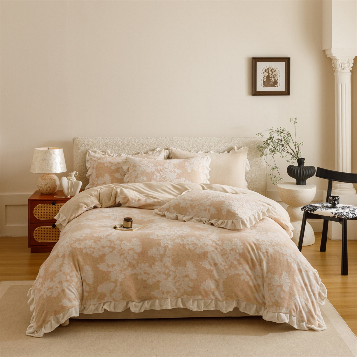 91家纺网 家纺一手货源 找家纺 （总）趣色家纺 2025秋冬新款韩风小清新花边牛奶绒立体烂花四件套