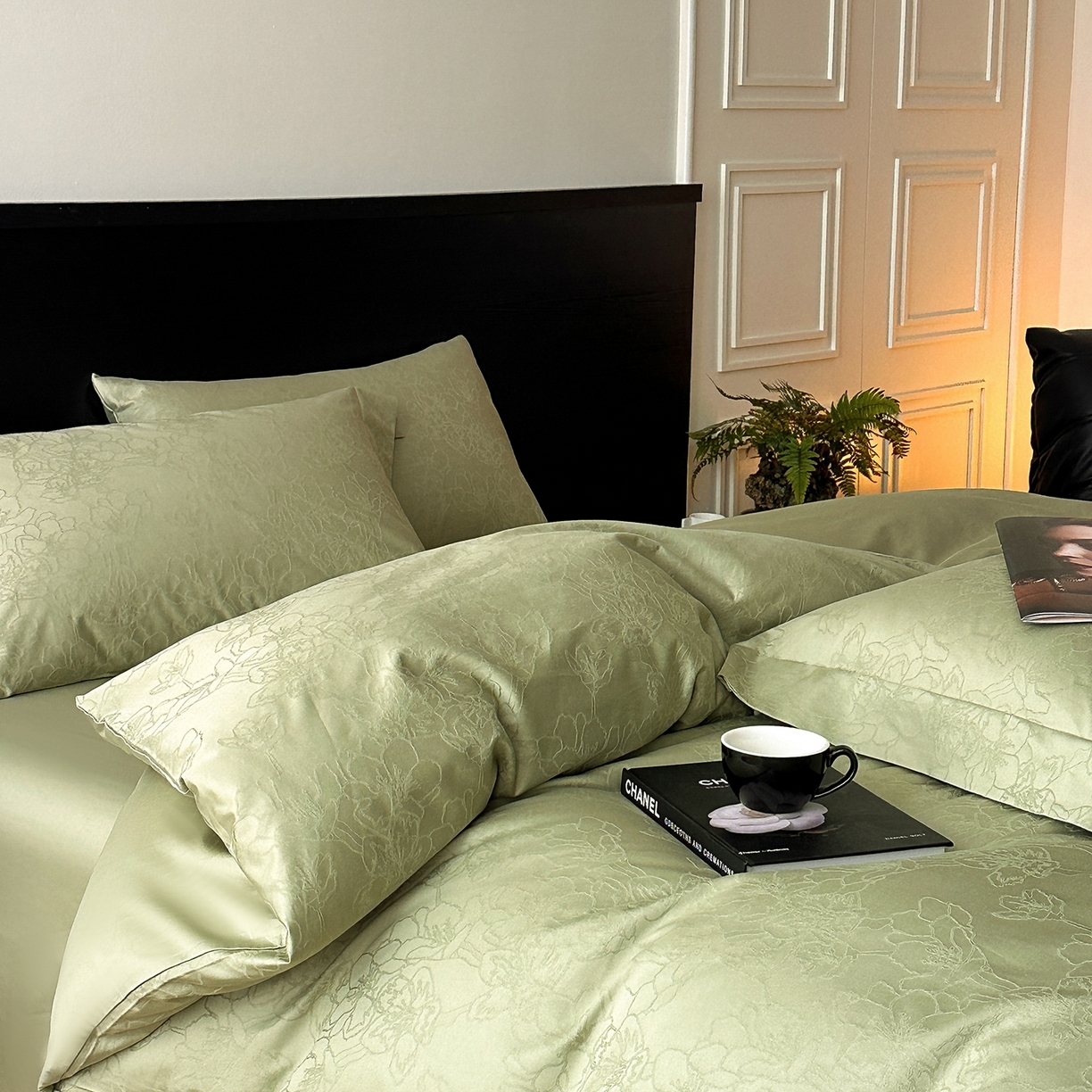 91家纺网 家纺一手货源 找家纺 舒慕家纺 2025新款100支长绒棉浮雕提花四件套 梦兰-青