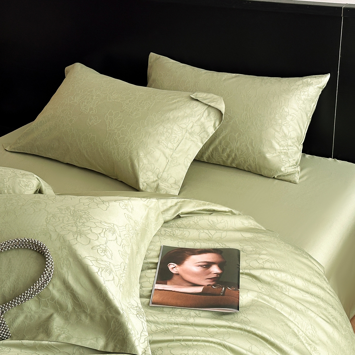 91家纺网 家纺一手货源 找家纺 舒慕家纺 2025新款100支长绒棉浮雕提花四件套 梦兰-青