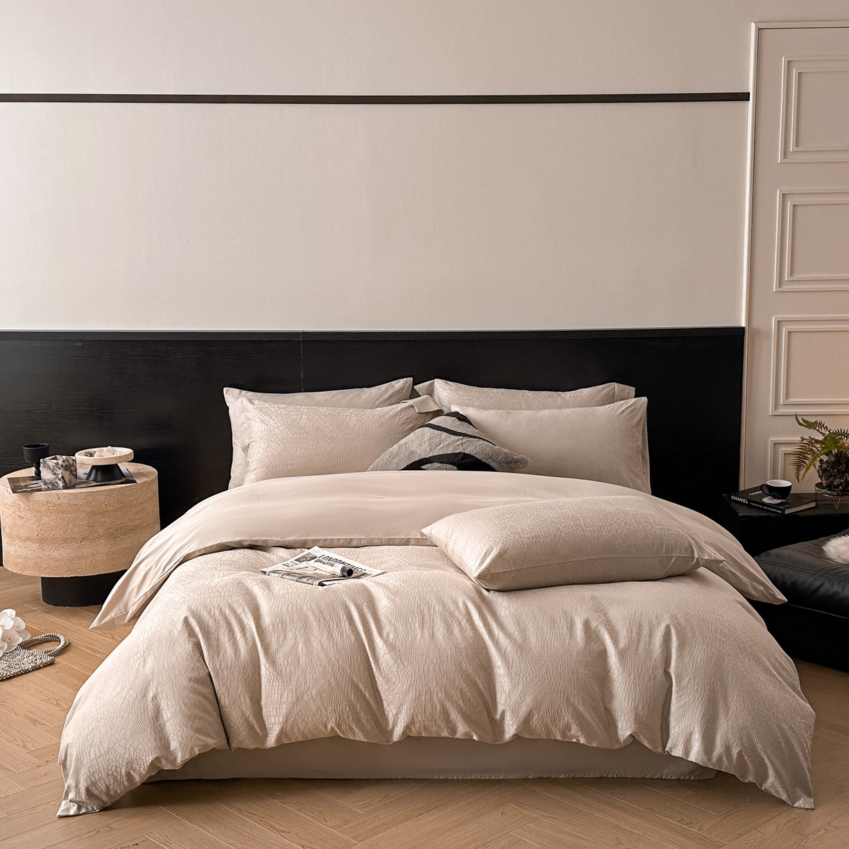 91家纺网 家纺一手货源 找家纺 舒慕家纺 2025新款100支长绒棉浮雕提花四件套 喜玛