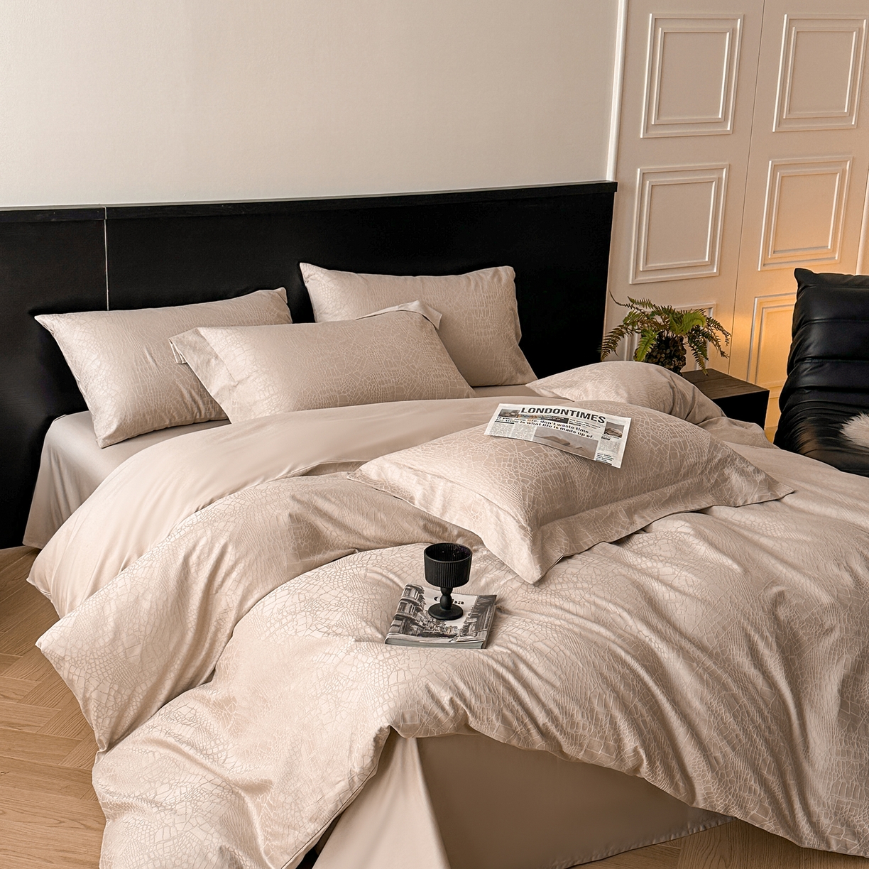 91家纺网 家纺一手货源 找家纺 舒慕家纺 2025新款100支长绒棉浮雕提花四件套 喜玛