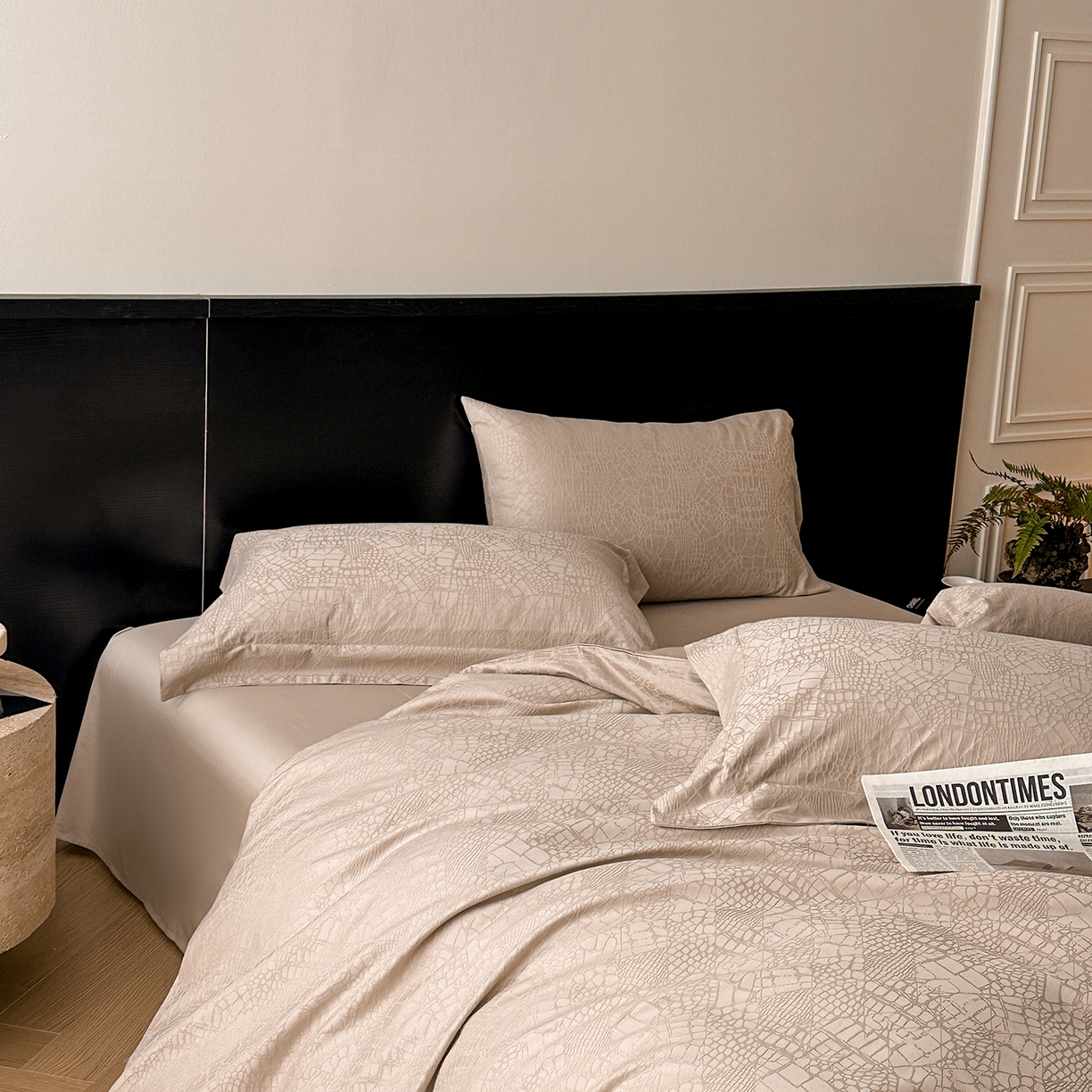 91家纺网 家纺一手货源 找家纺 舒慕家纺 2025新款100支长绒棉浮雕提花四件套 喜玛