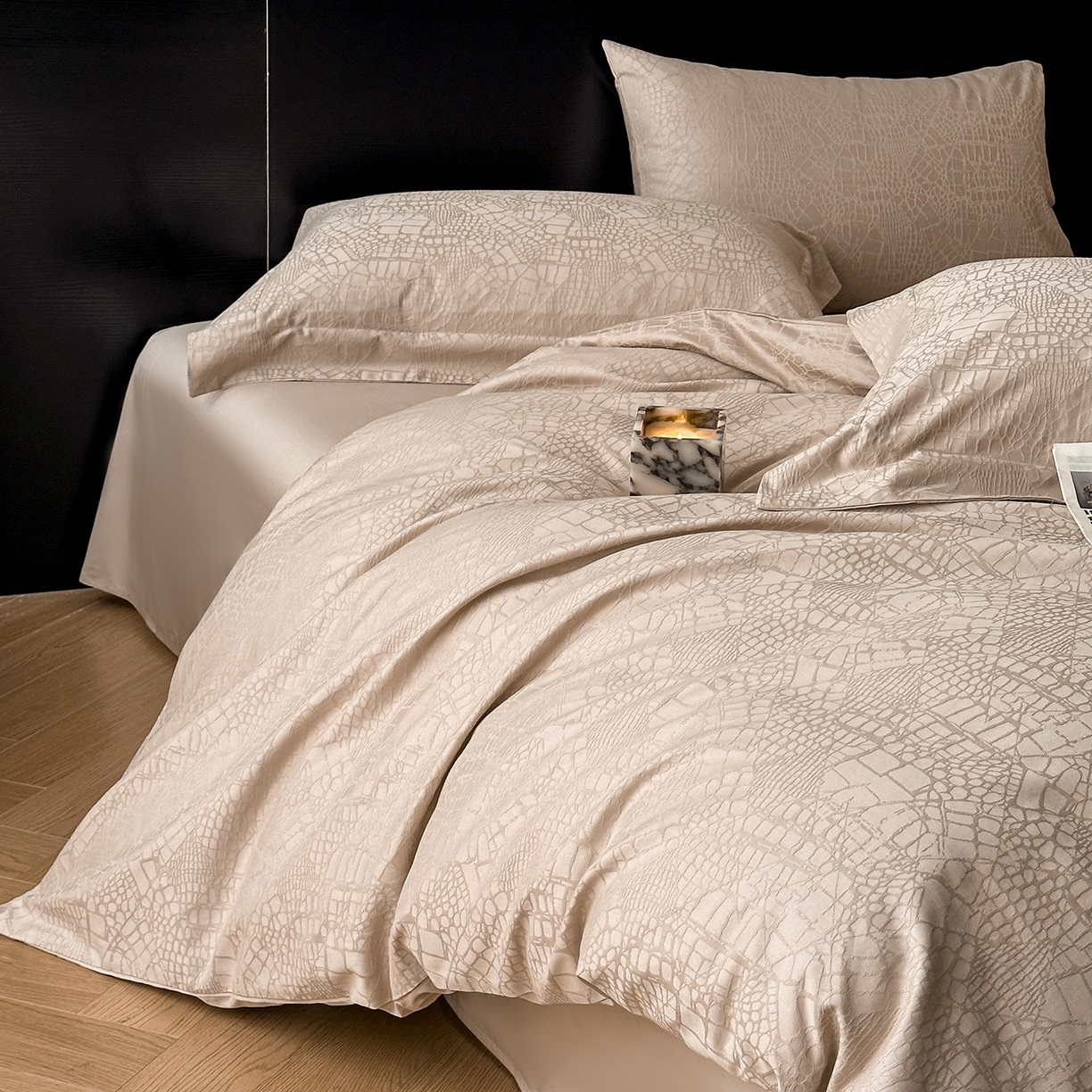 91家纺网 家纺一手货源 找家纺 舒慕家纺 2025新款100支长绒棉浮雕提花四件套 喜玛