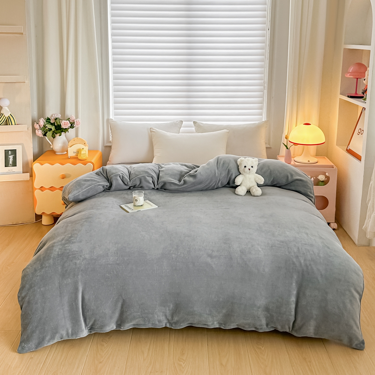 91家纺网 家纺一手货源 找家纺 首选家纺 2025新款加厚牛奶绒单被套系列 罗曼灰