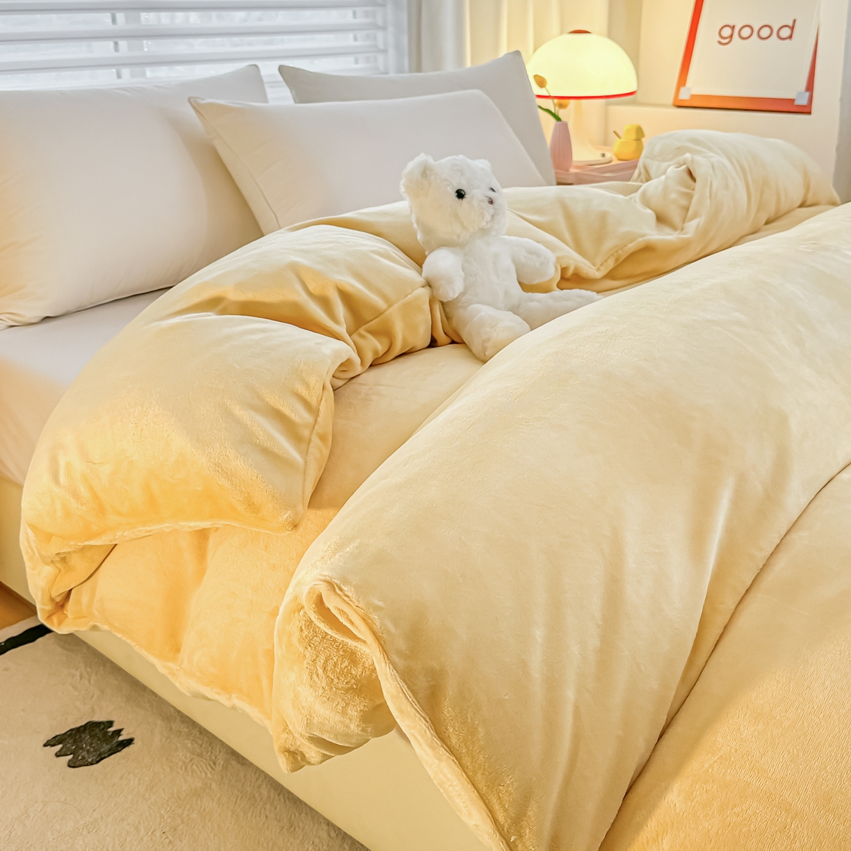91家纺网 家纺一手货源 找家纺 首选家纺 2025新款加厚牛奶绒单被套系列 米亚黄