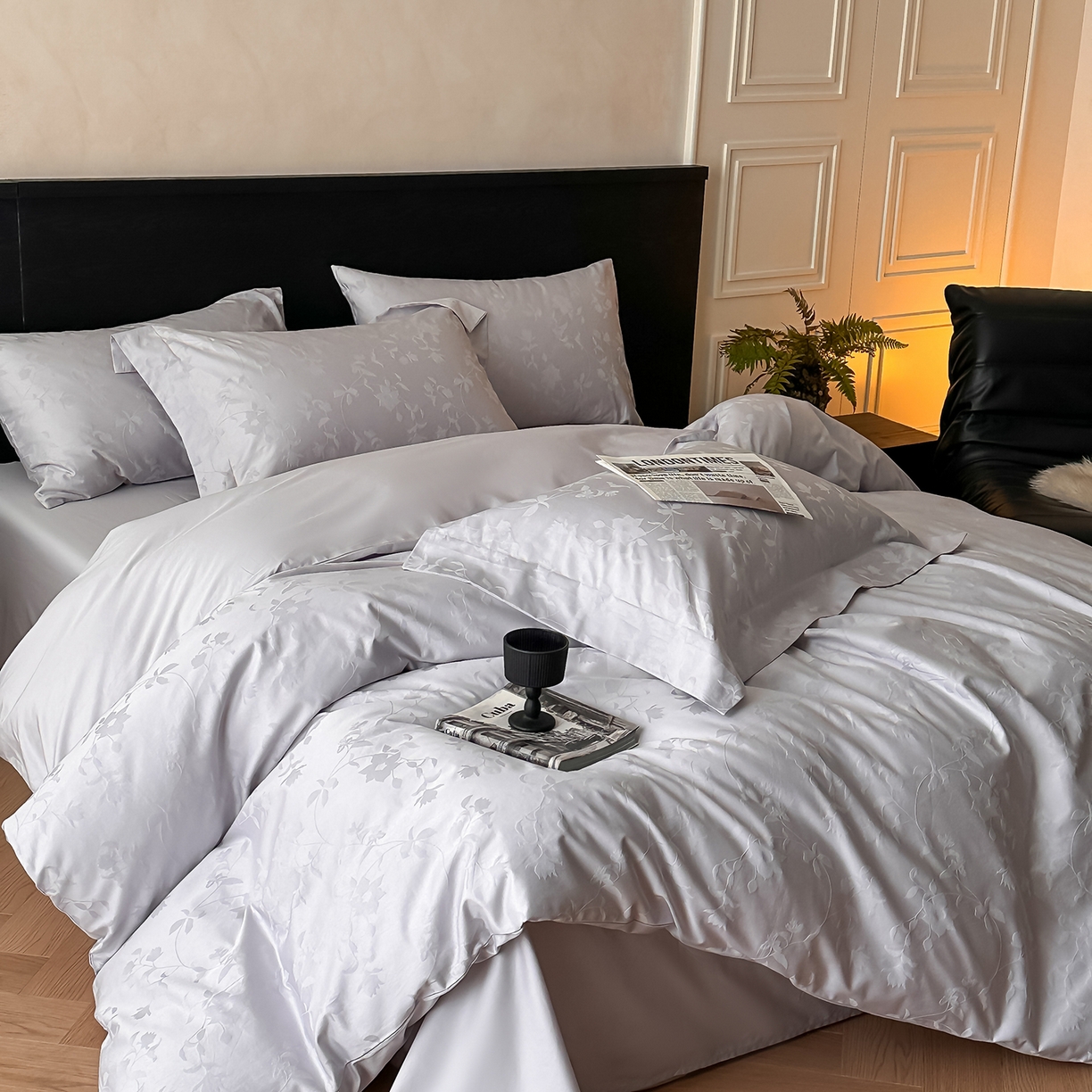 91家纺网 家纺一手货源 找家纺 舒慕家纺 2025新款100支长绒棉浮雕提花四件套 相守