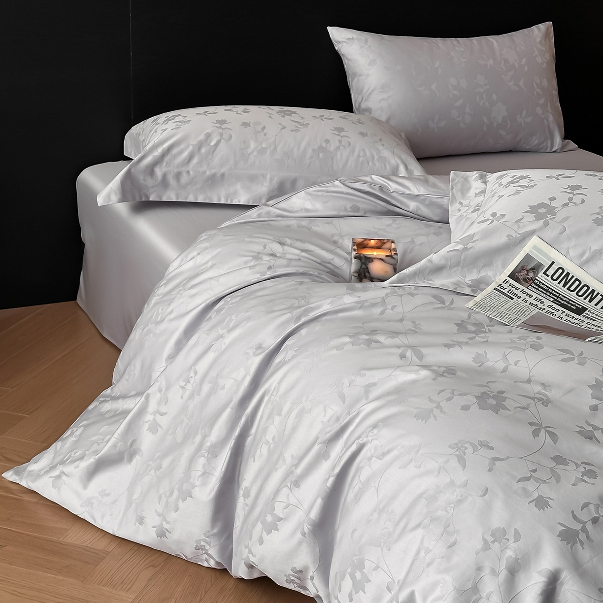 91家纺网 家纺一手货源 找家纺 舒慕家纺 2025新款100支长绒棉浮雕提花四件套 相守