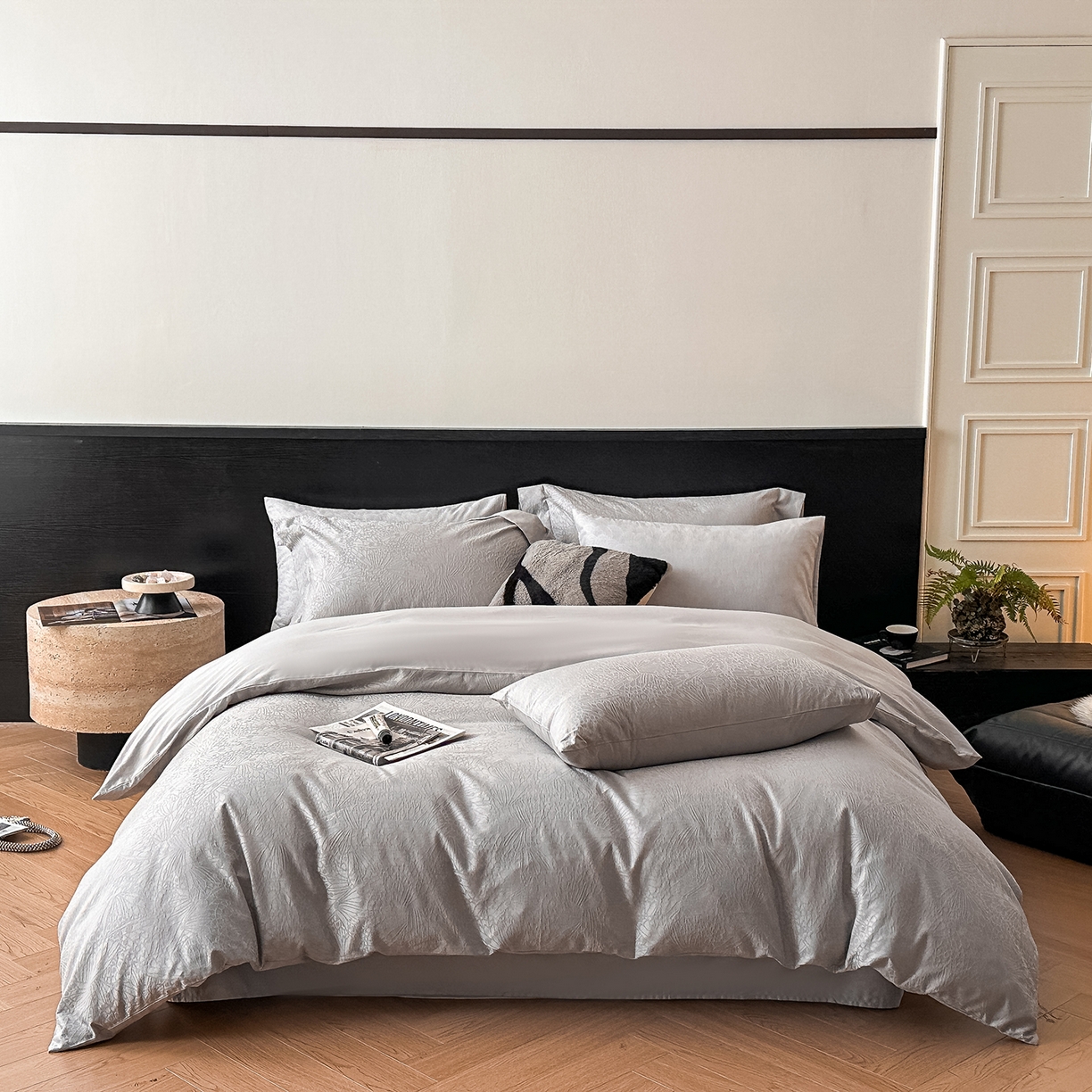 91家纺网 家纺一手货源 找家纺 舒慕家纺 2025新款100支长绒棉浮雕提花四件套 雨洛