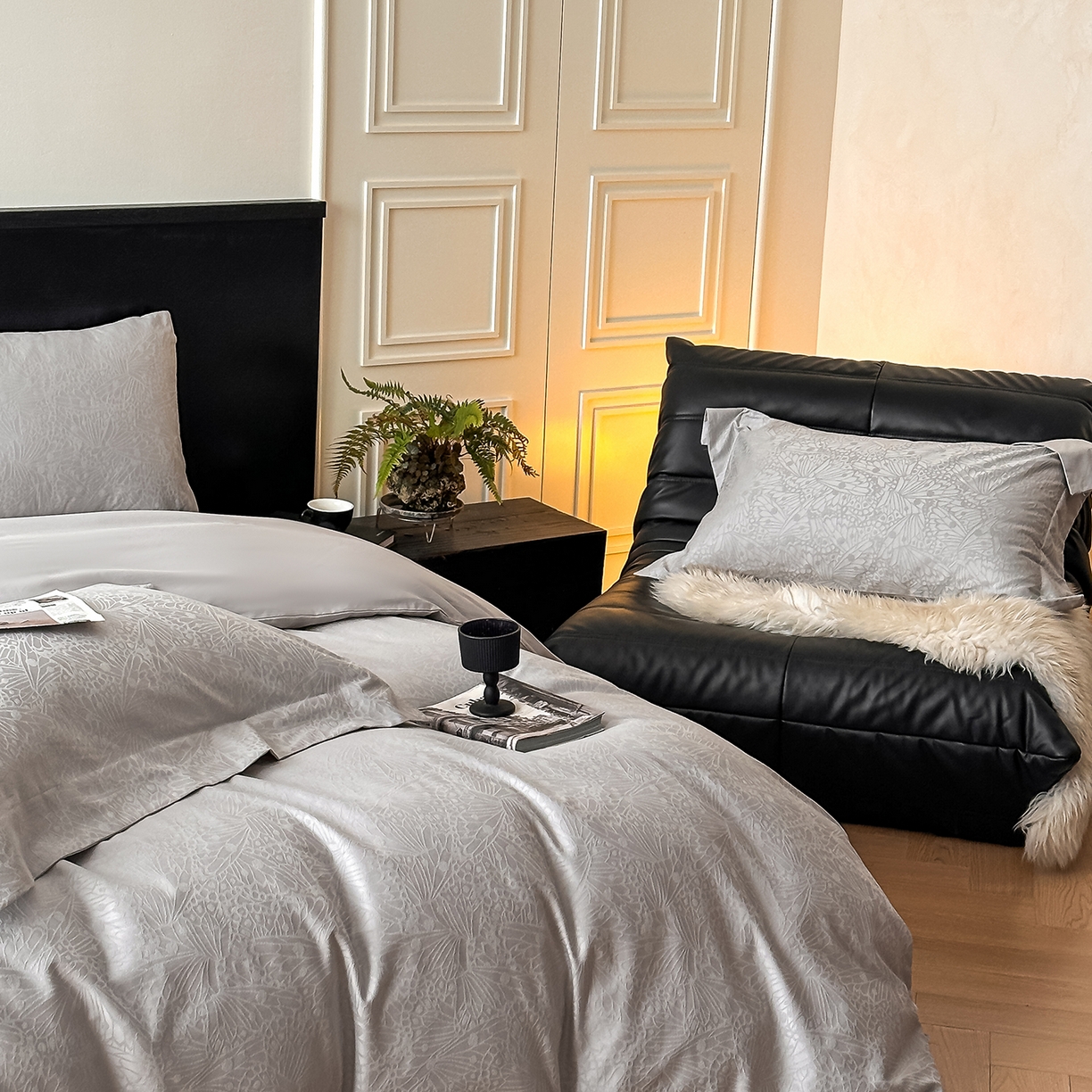 91家纺网 家纺一手货源 找家纺 舒慕家纺 2025新款100支长绒棉浮雕提花四件套 雨洛