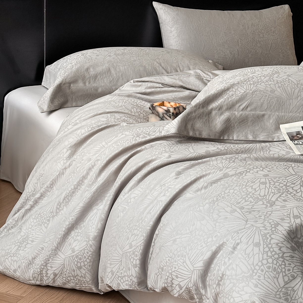 91家纺网 家纺一手货源 找家纺 舒慕家纺 2025新款100支长绒棉浮雕提花四件套 雨洛