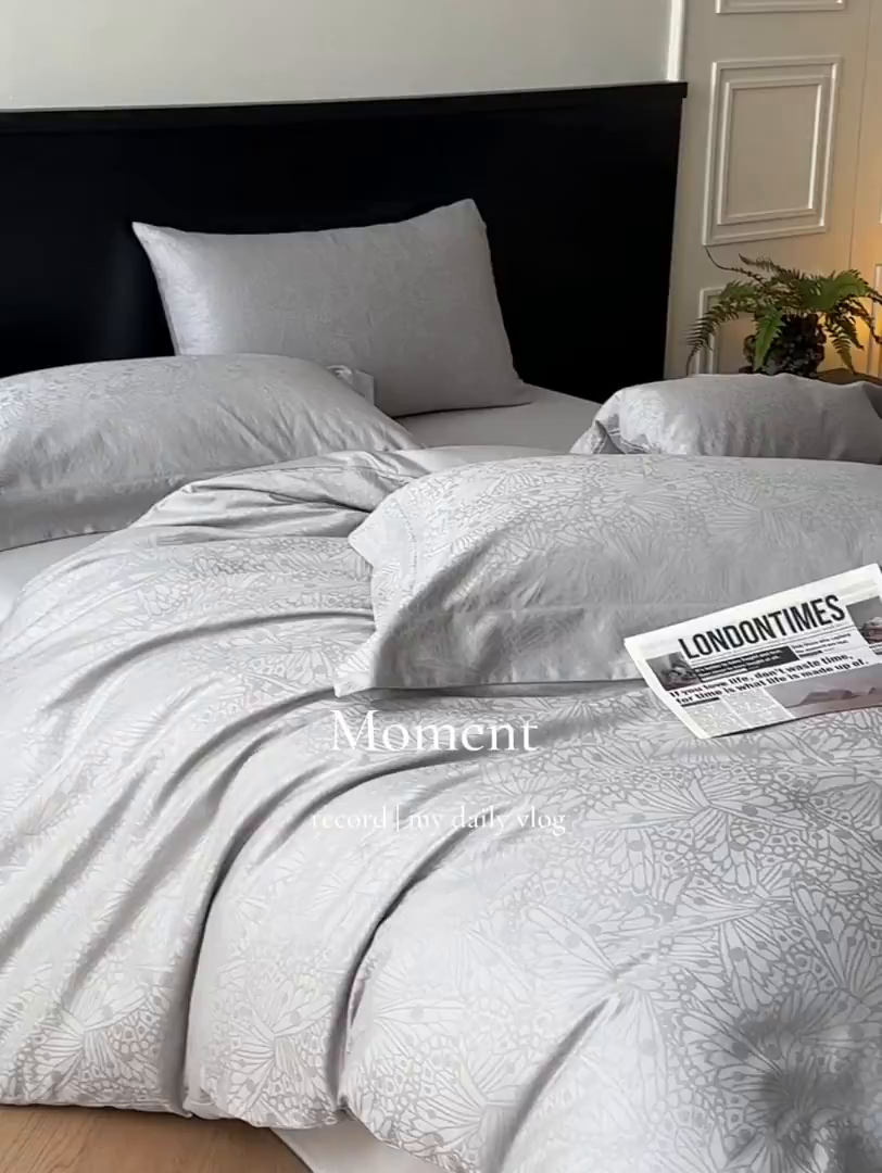 91家纺网 家纺一手货源 找家纺 舒慕家纺 2025新款100支长绒棉浮雕提花四件套 雨洛