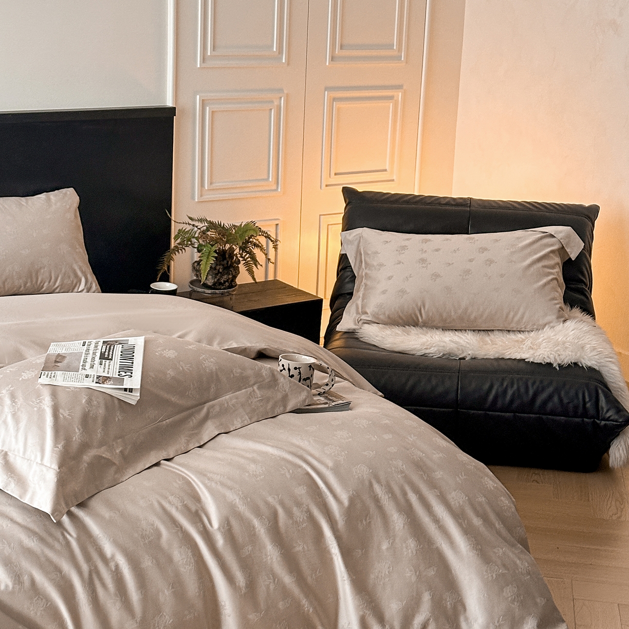 91家纺网 家纺一手货源 找家纺 舒慕家纺 2025新款100支长绒棉浮雕提花四件套 真爱