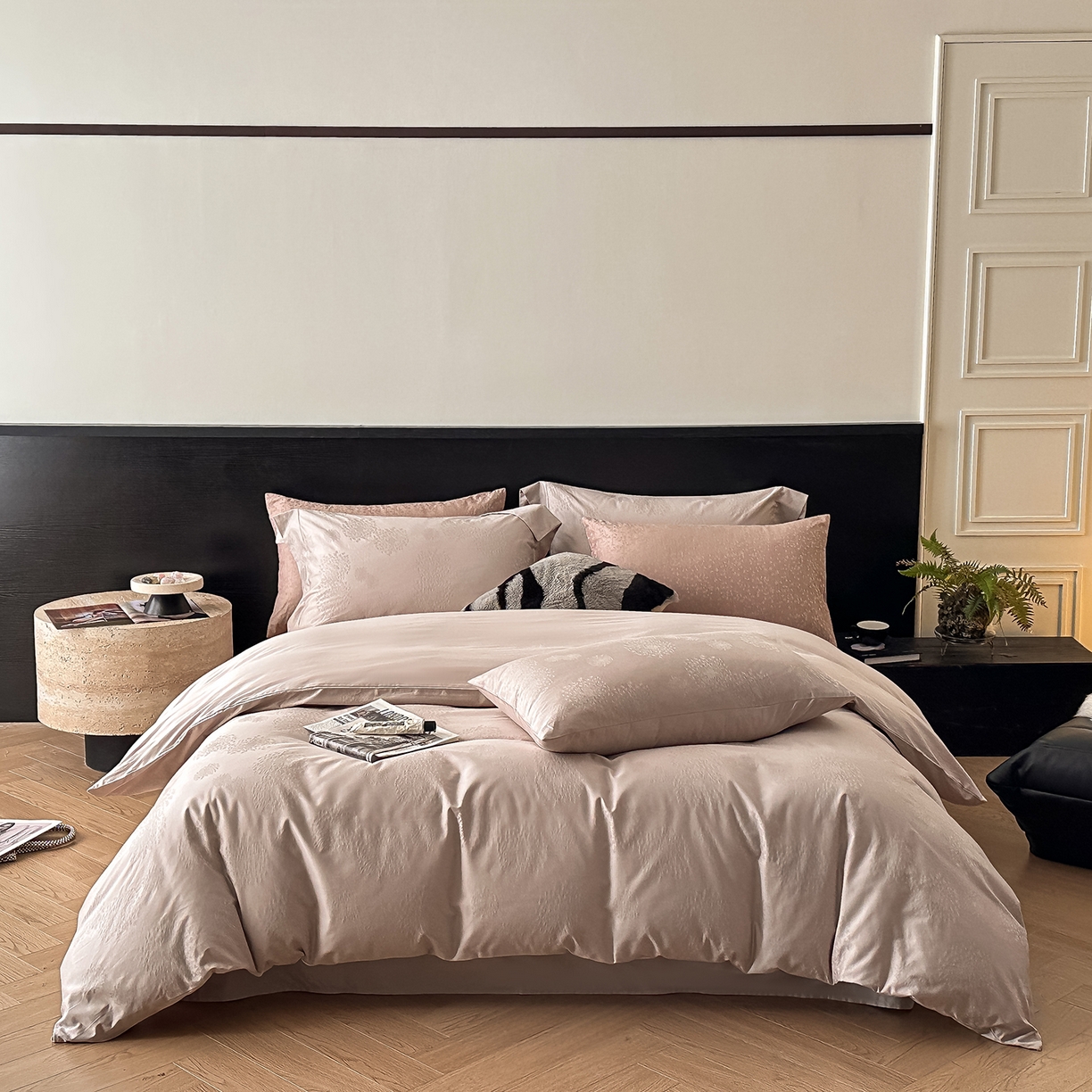 91家纺网 家纺一手货源 找家纺 舒慕家纺 2025新款100支长绒棉浮雕提花四件套 仲夏印象