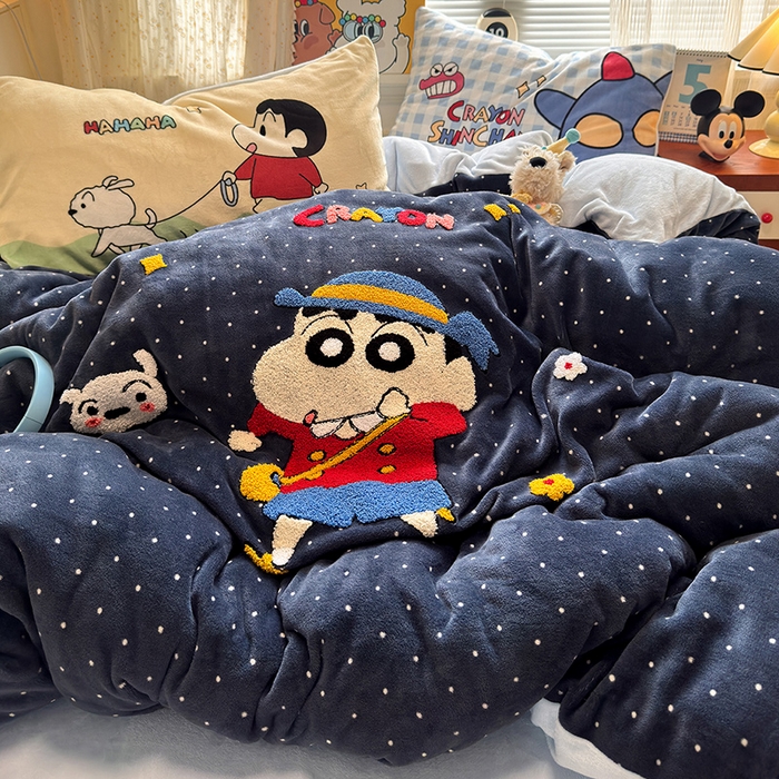 91家纺网 家纺一手货源 找家纺 （总）罗亿家纺 2025新款高克重200g牛奶绒数码印花毛巾绣卡通四件套（小红书推荐）提供买家秀