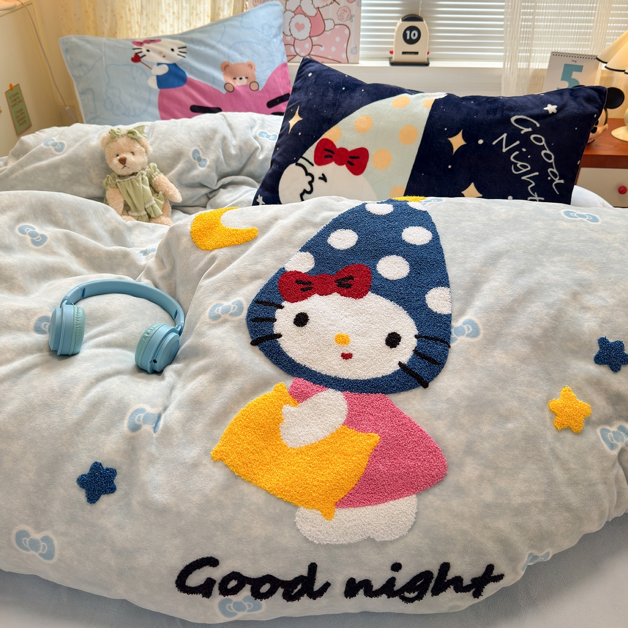 91家纺网 家纺一手货源 找家纺 （总）罗亿家纺 2025新款高克重200g牛奶绒数码印花毛巾绣卡通四件套（小红书推荐）提供买家秀