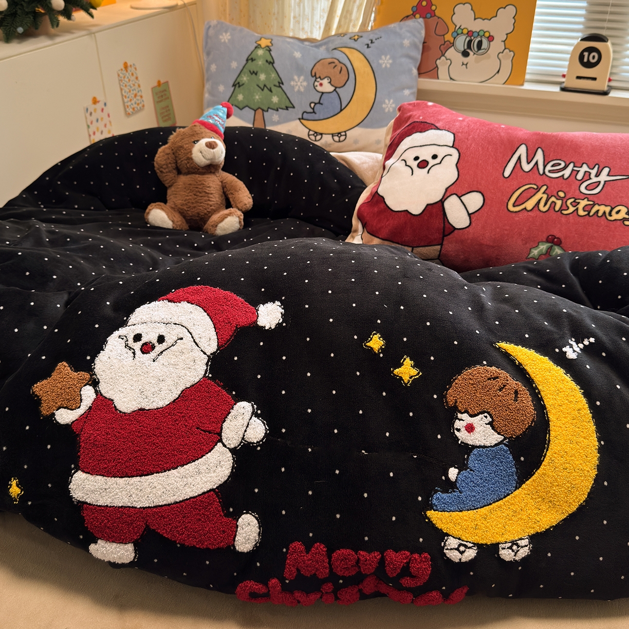 91家纺网 家纺一手货源 找家纺 罗亿家纺 2025新款高克重200g牛奶绒数码印花毛巾绣卡通四件套（小红书推荐）提供买家秀 小王子的圣诞夜