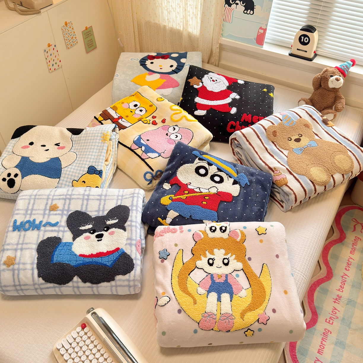 91家纺网 家纺一手货源 找家纺 罗亿家纺 2025新款高克重200g牛奶绒数码印花毛巾绣卡通四件套 晚安熊宝宝