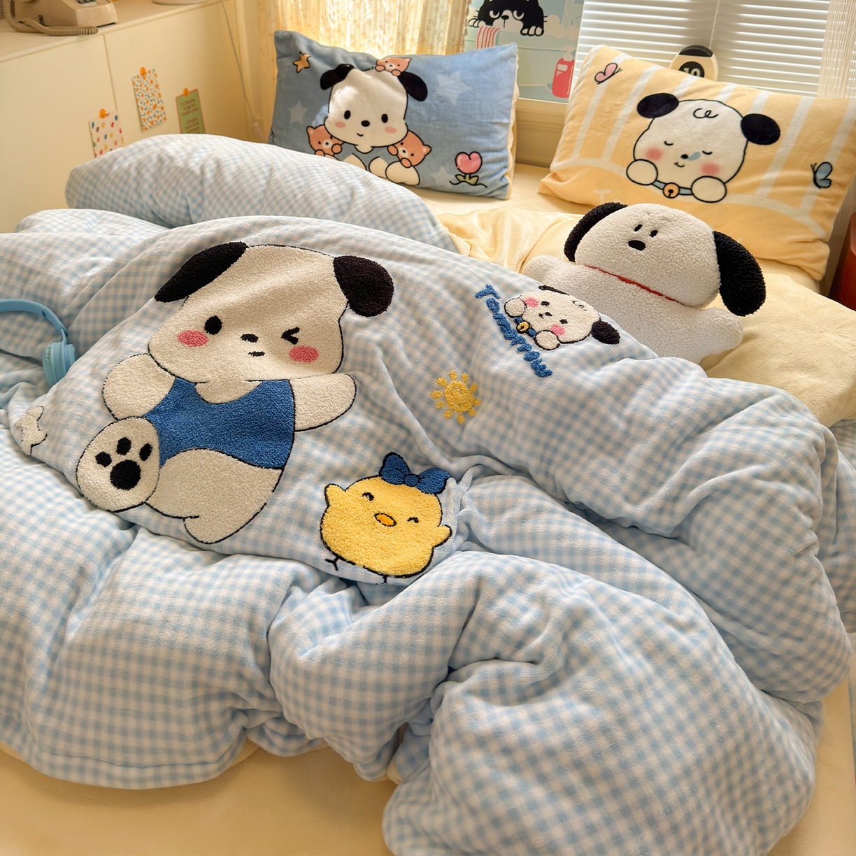 91家纺网 家纺一手货源 找家纺 （总）罗亿家纺 2025新款高克重200g牛奶绒数码印花毛巾绣卡通四件套（小红书推荐）提供买家秀