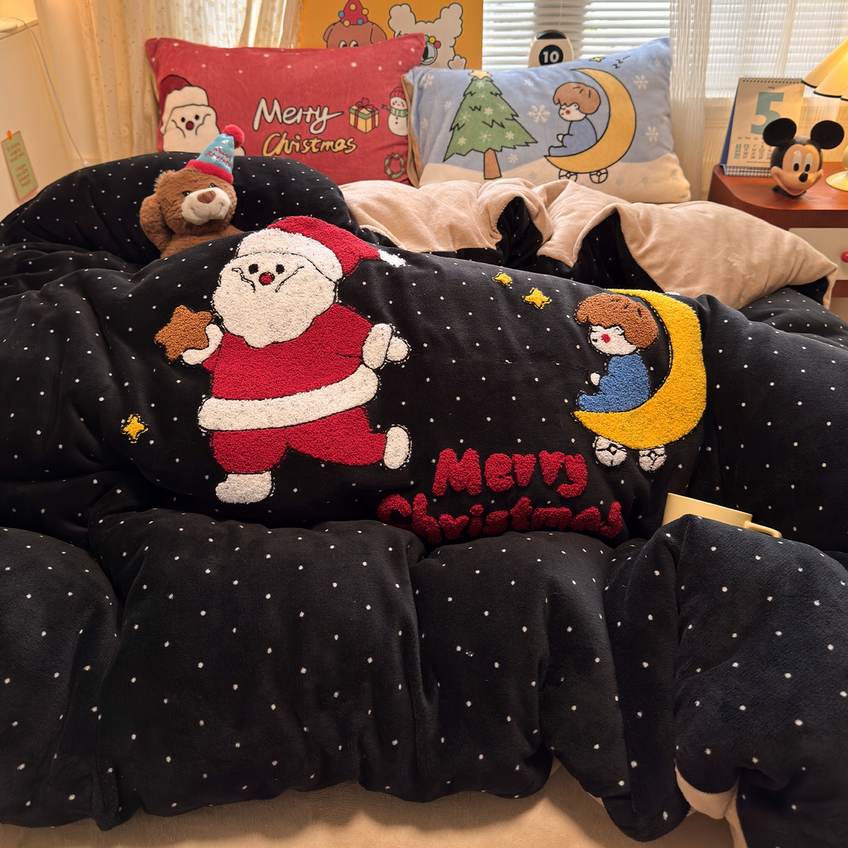 91家纺网 家纺一手货源 找家纺 （总）罗亿家纺 2025新款高克重200g牛奶绒数码印花毛巾绣卡通四件套（小红书推荐）提供买家秀